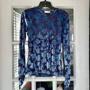 Stine Goya sheer long sleeve blue floral top size XS